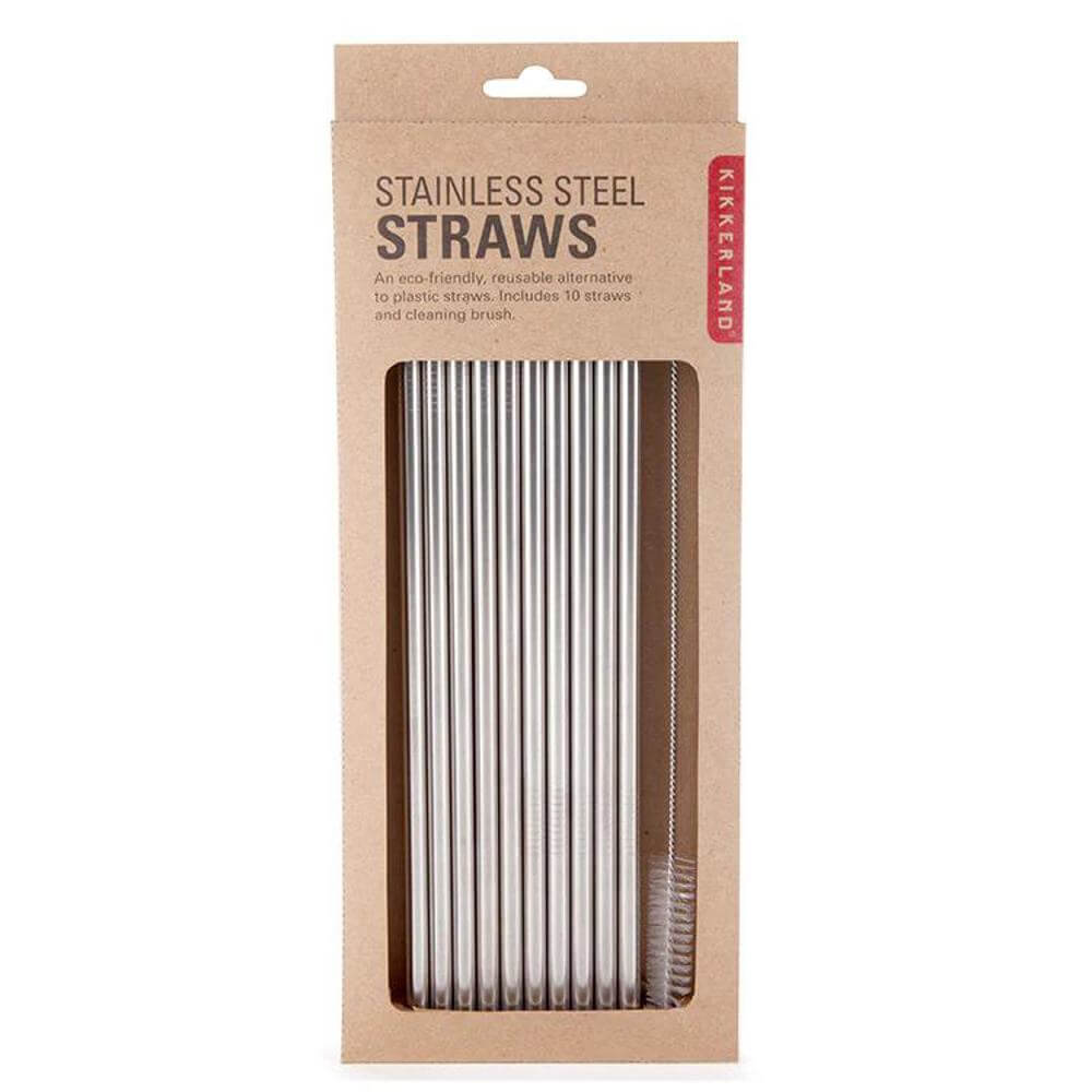 Kikkerland Set of 10 Stainless Steel Straws